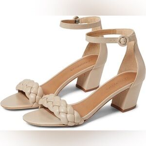 Bernardo Bethany Ankle Strap Beige Braided Block Heels Clay Glove Leather Size 9